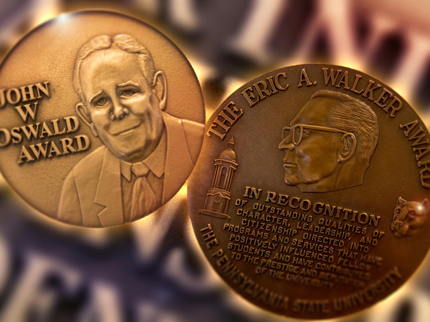 A photo illustration representing Penn State's John W. Oswald and Eric A. Walker awards.