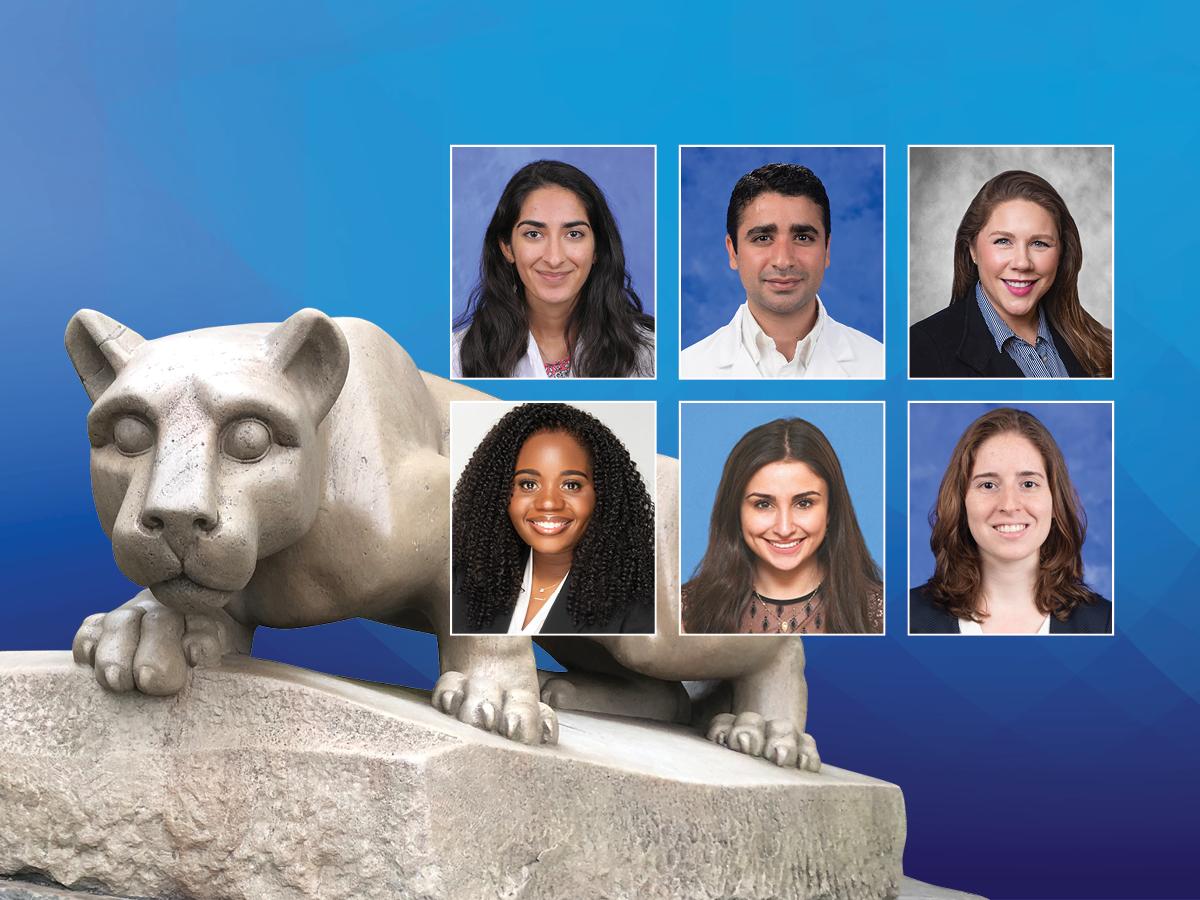 Individual close ups of graduating medical students Shara Chopra, Aria Ghahramani, Stephanie Golub, Brittainy Hereford, Noor Kawmi and Andrea Schneider.