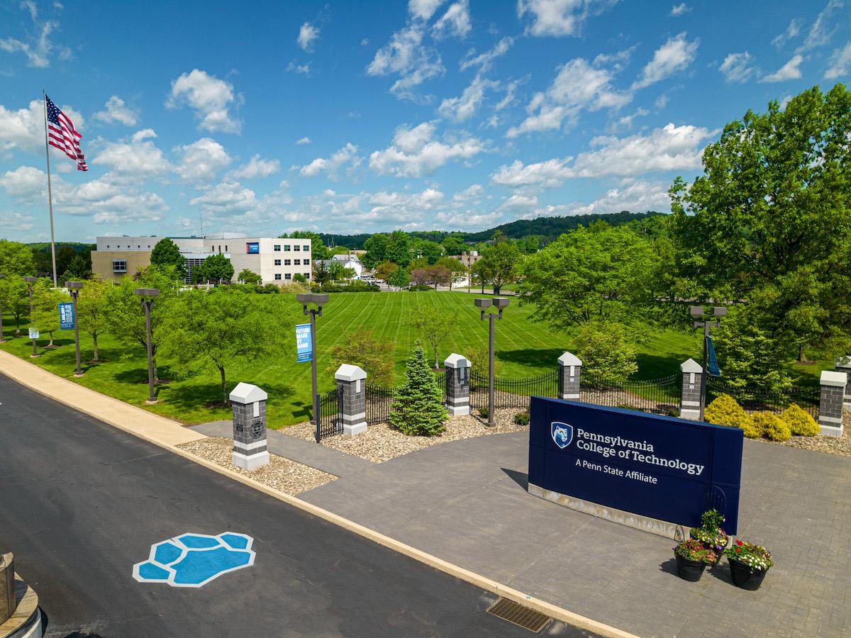 An aerial view of the Penn College campus in Williamsport.