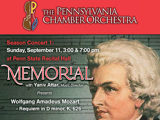 Event poster with image of Mozart and text reading "Memorial"