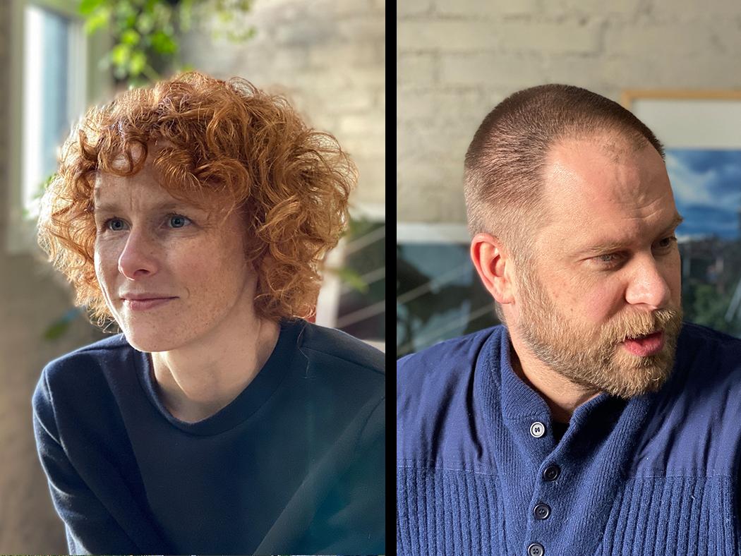 Headshots of Marie Law Adams at left and Dan Adams at right. 