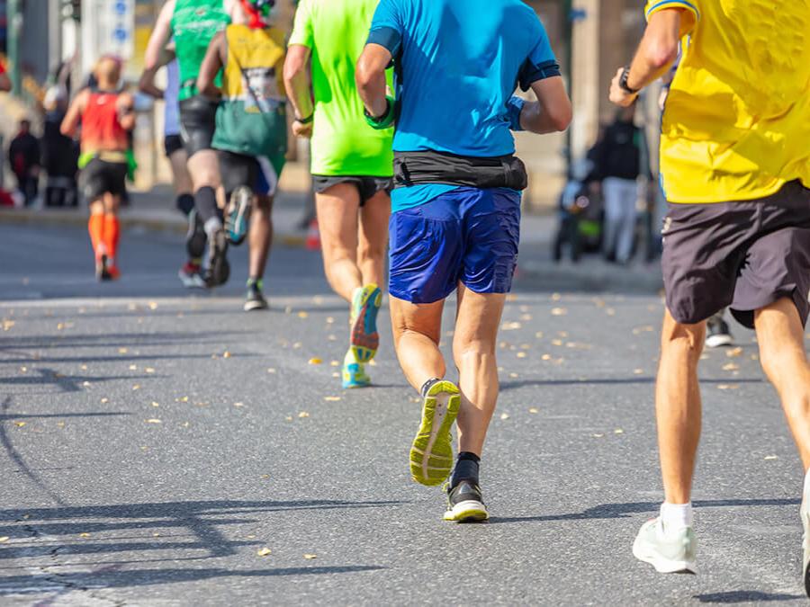 View of runners on a road during a race