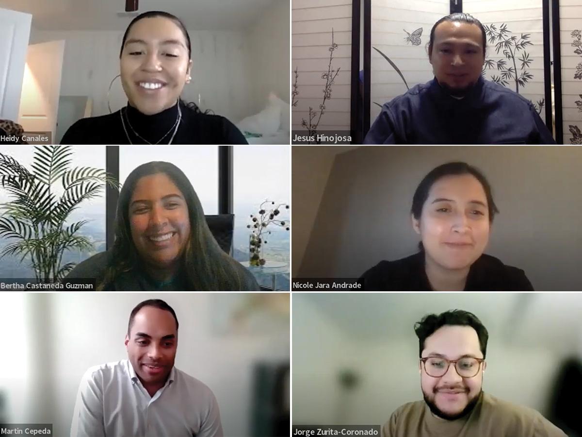 six image collage of smiling student faces as seen on videoconferencing software