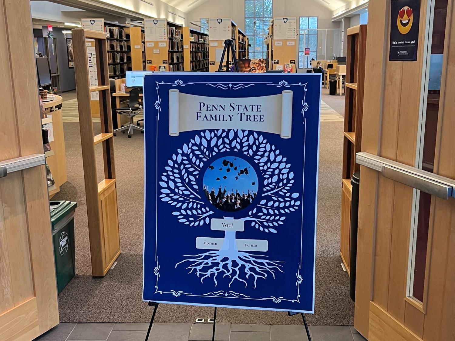A sign that says "Penn State Family Tree"