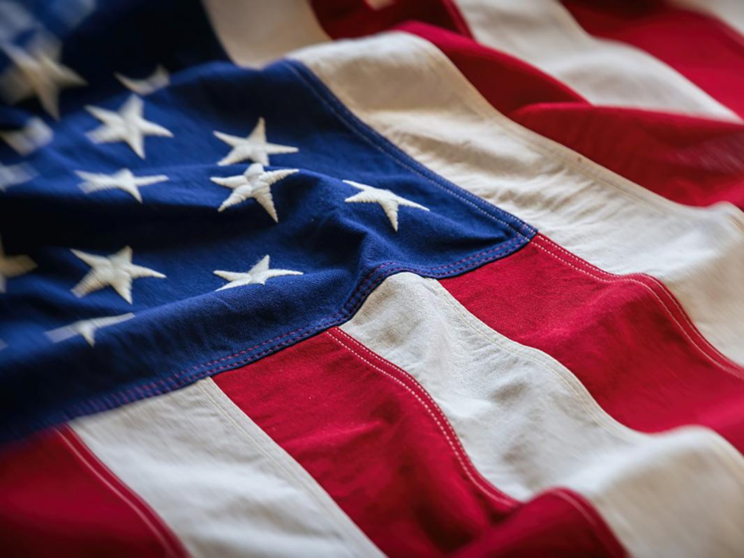 Close-up detail of an American flag.
