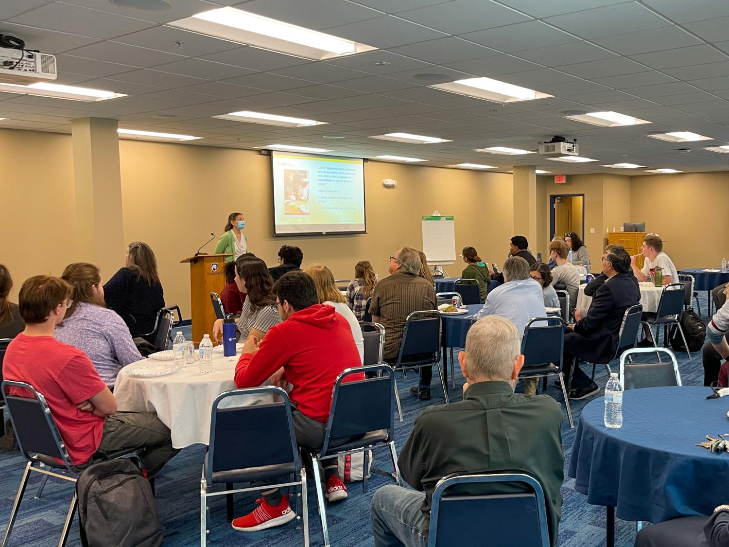 Judith Sabino, chief diversity/cultural liaison at the Lehigh Valley Health Network (LVHN), speaking with PSU-LV campus community