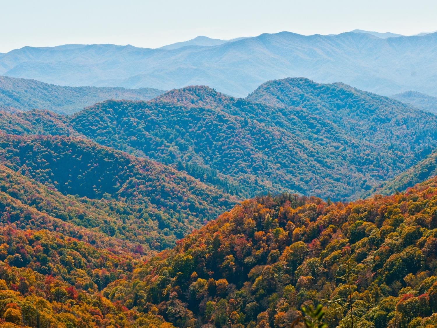 A mountain range in fall