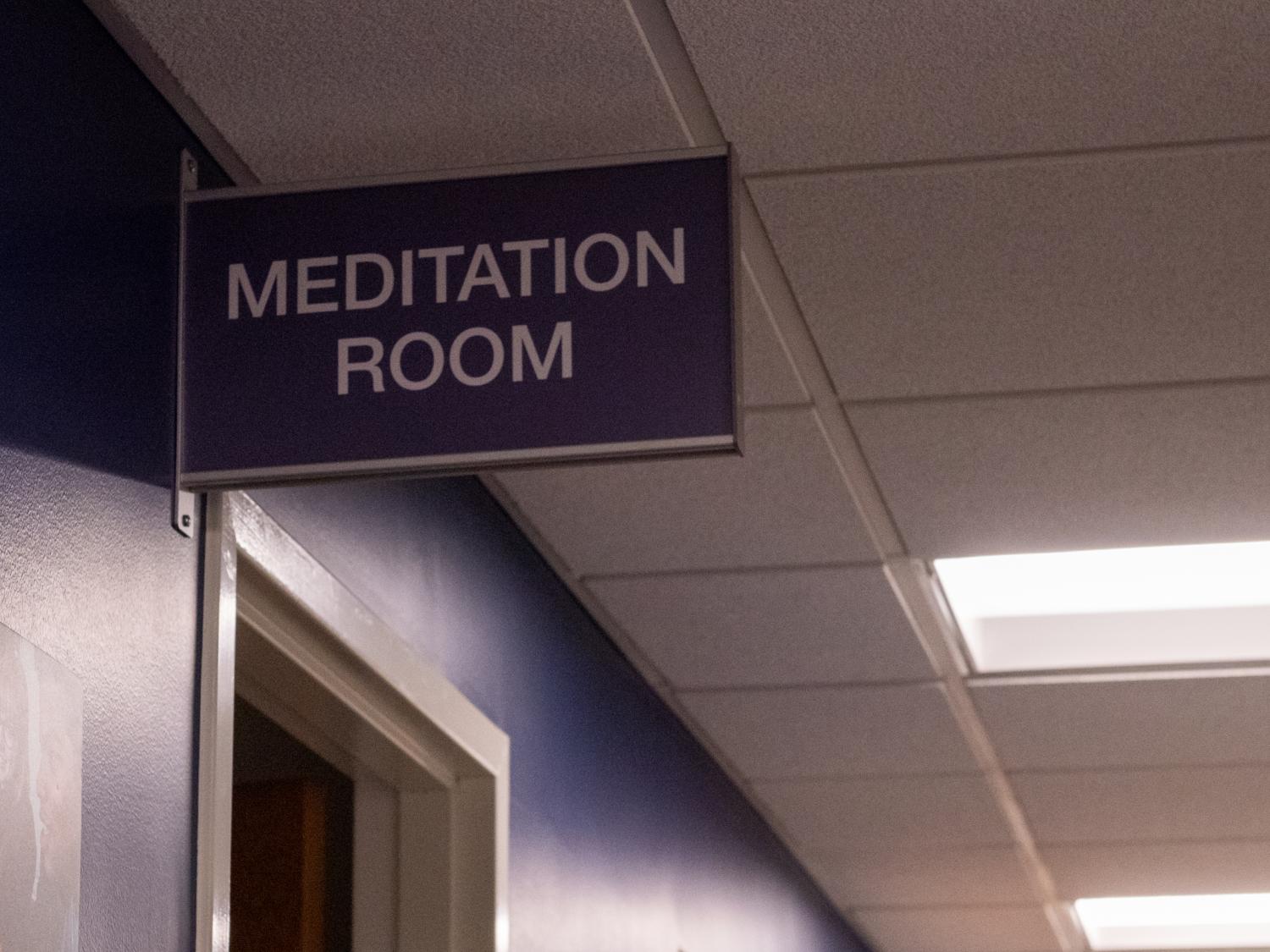 A sign in the Student Success Center indicates where students can find the new meditation space