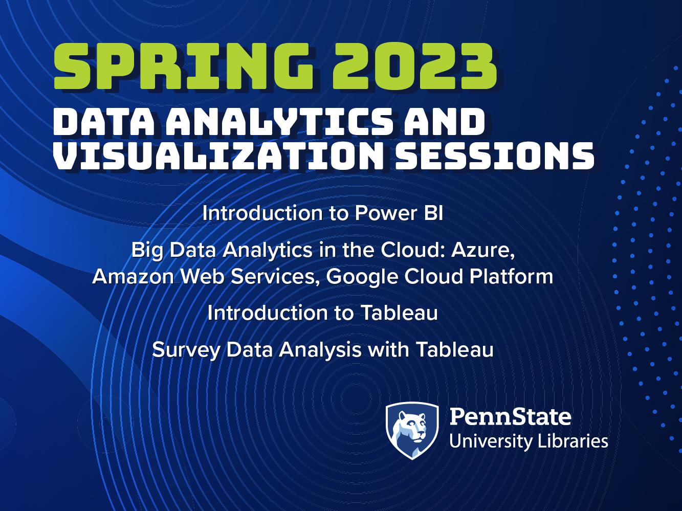 A graphic with text that reads Spring 2023 Data Analytics Workshops 
