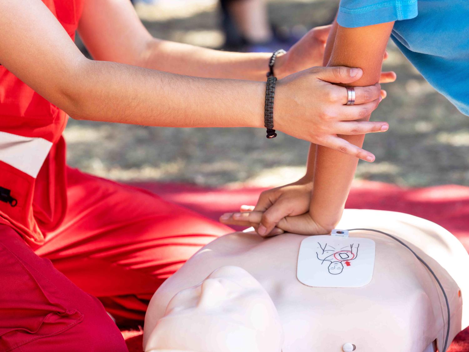 First Aid and CPR training using a mannequin.