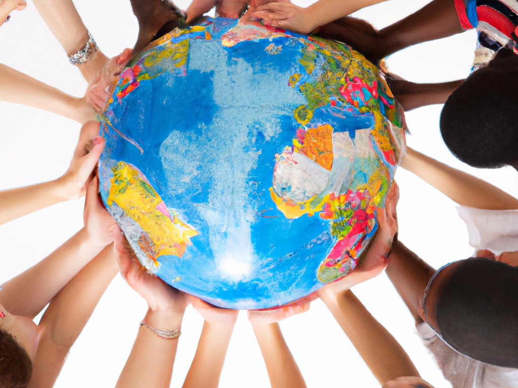 Diverse group of people holding a globe