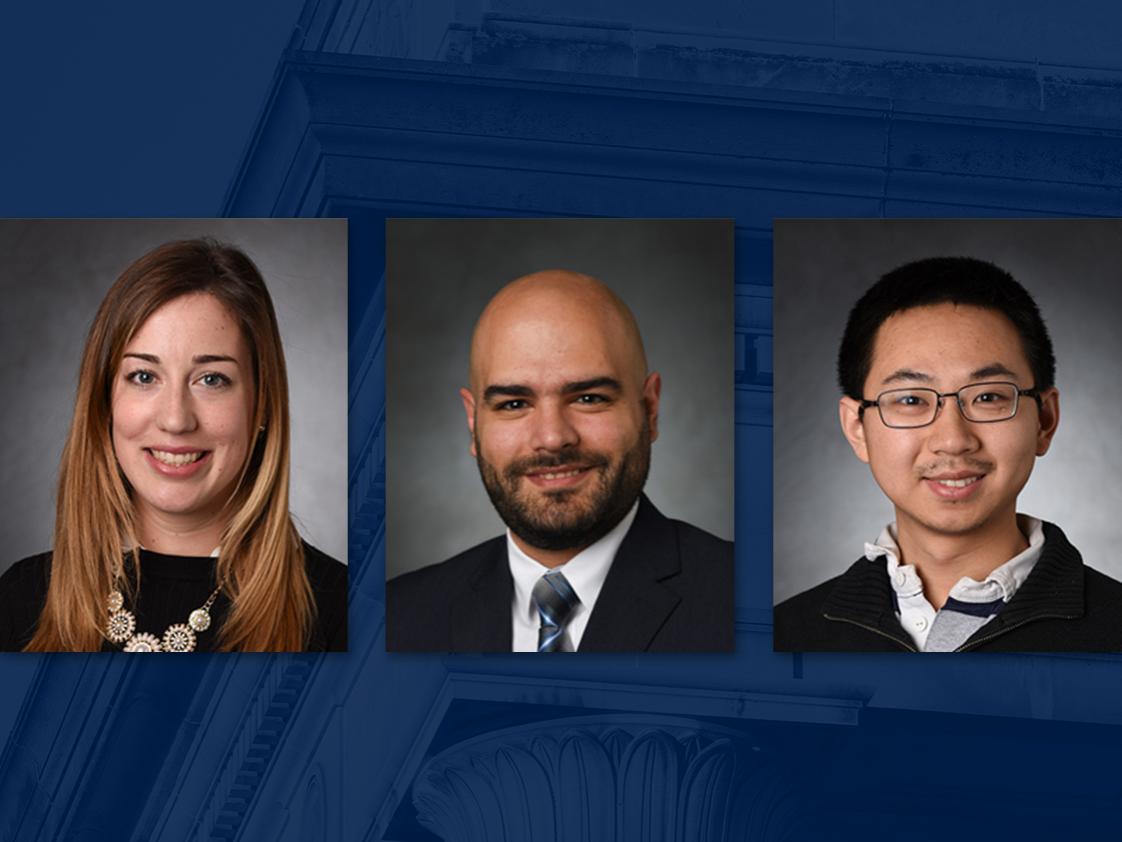 Business head shots of woman with long brown hair, bald man with dark beard and mustache, and man with dark hair and glasses.