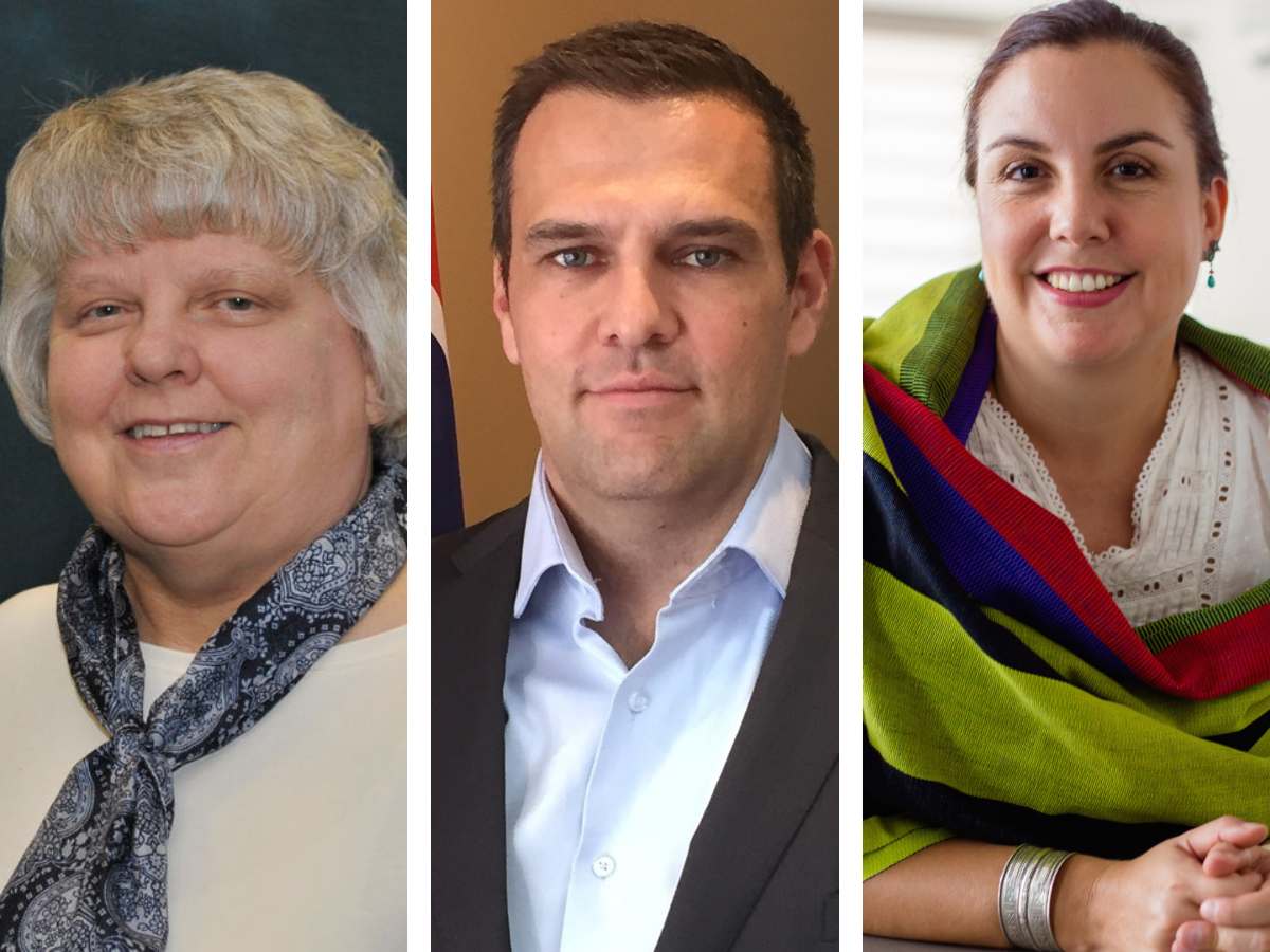 Headshots of Bev Cigler, Michael Reid and Maria Luisa Tejada compiled into one image