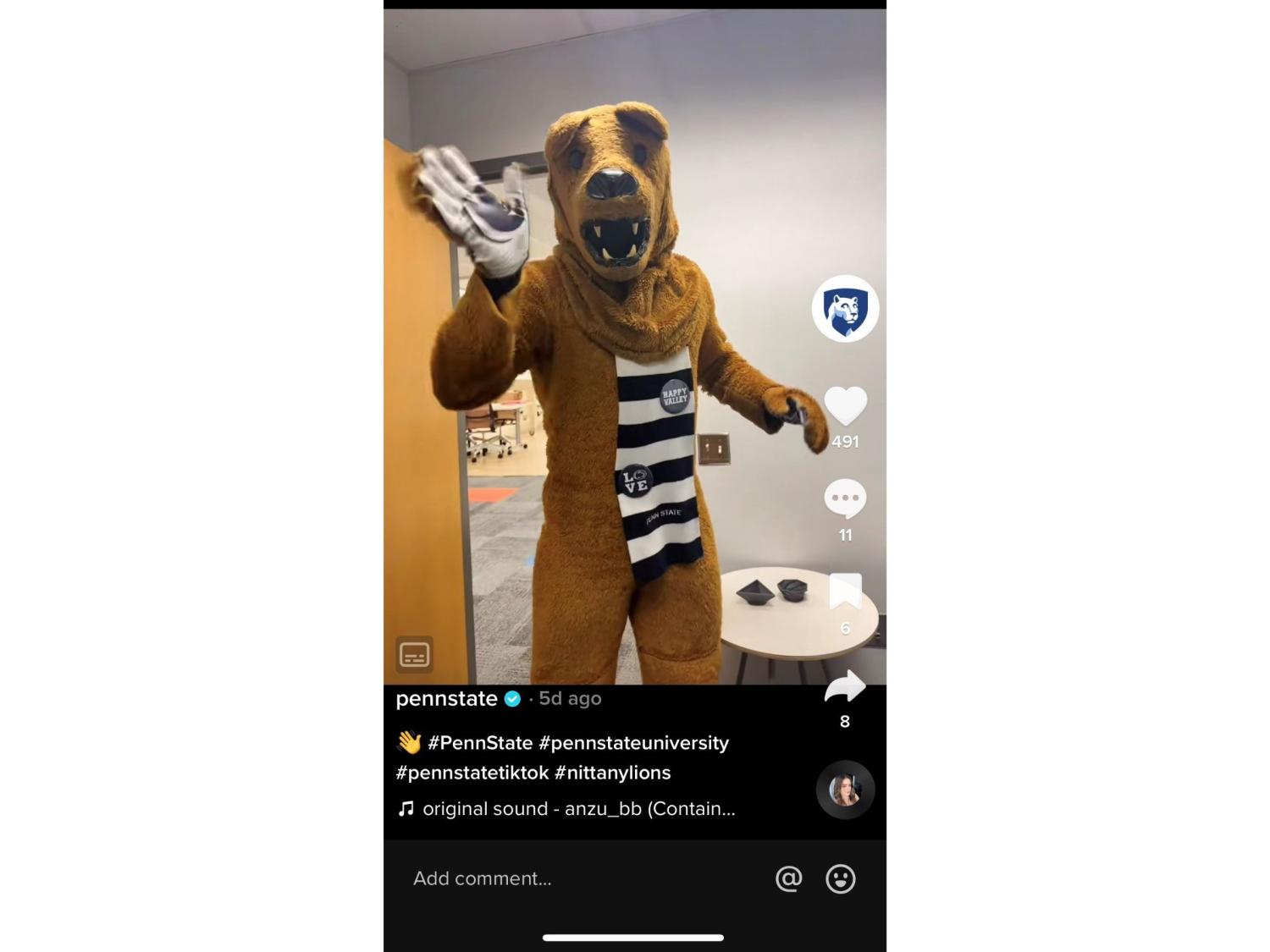 The Nittany Lion waves on Penn State's new TikTok account interface