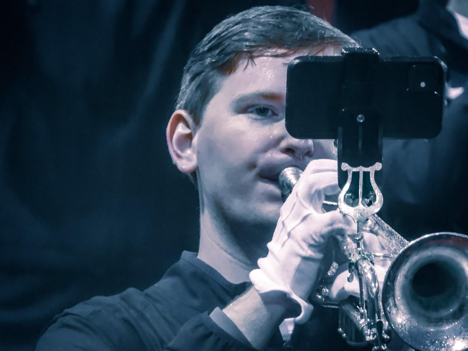 Zach Diamond playing the trumpet