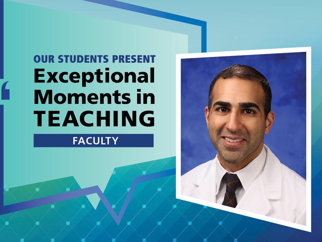 A headshot of Dr. Ajay Soni appears next to a graphic reading "Our students present Exceptional Moments in Teaching: Faculty"
