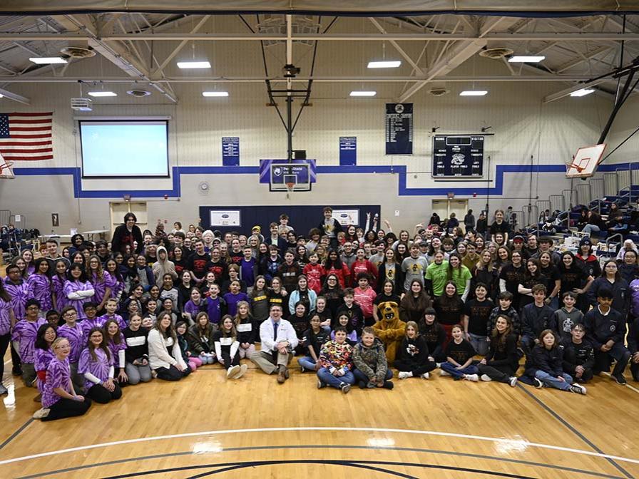 Large group of students in the gymnasium