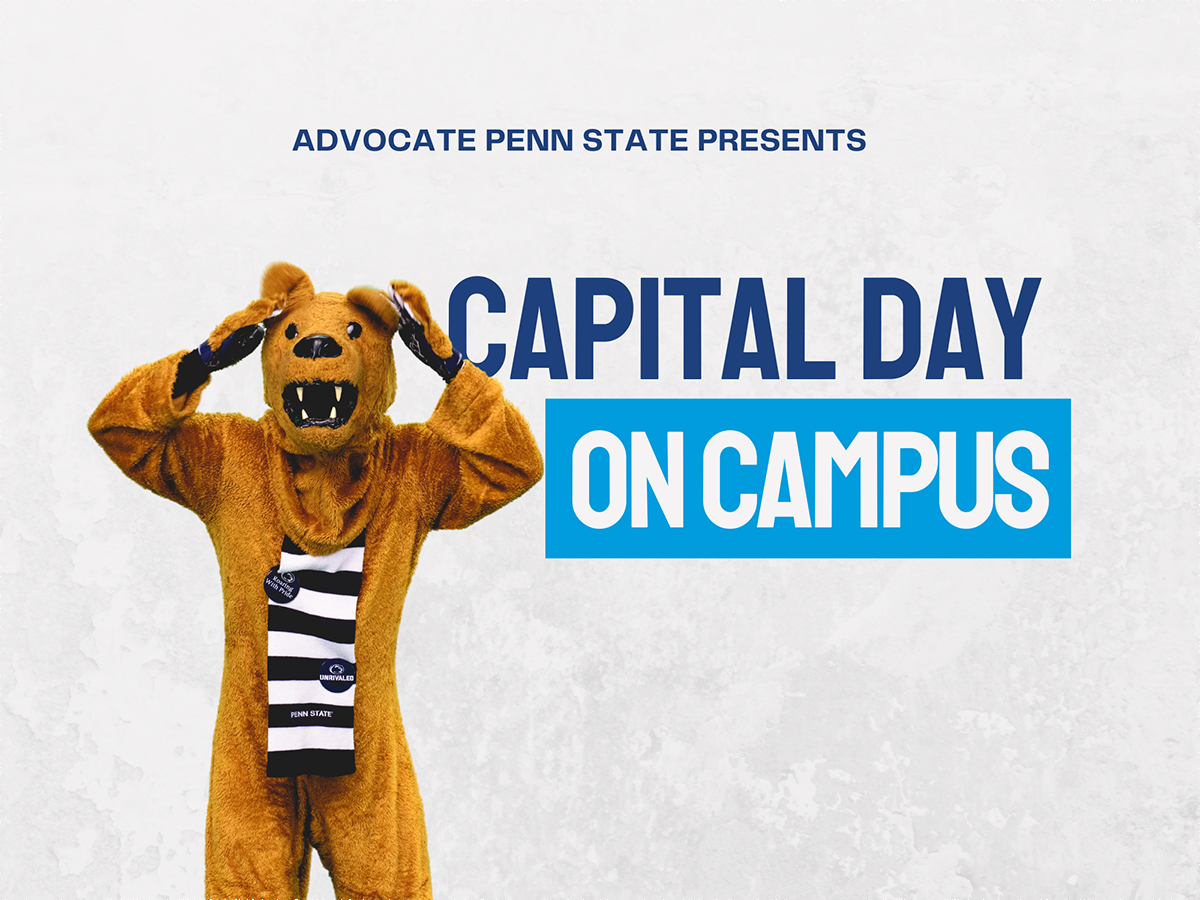 event flyer featuring the a lion mascot announcing Capital Day On Campus event