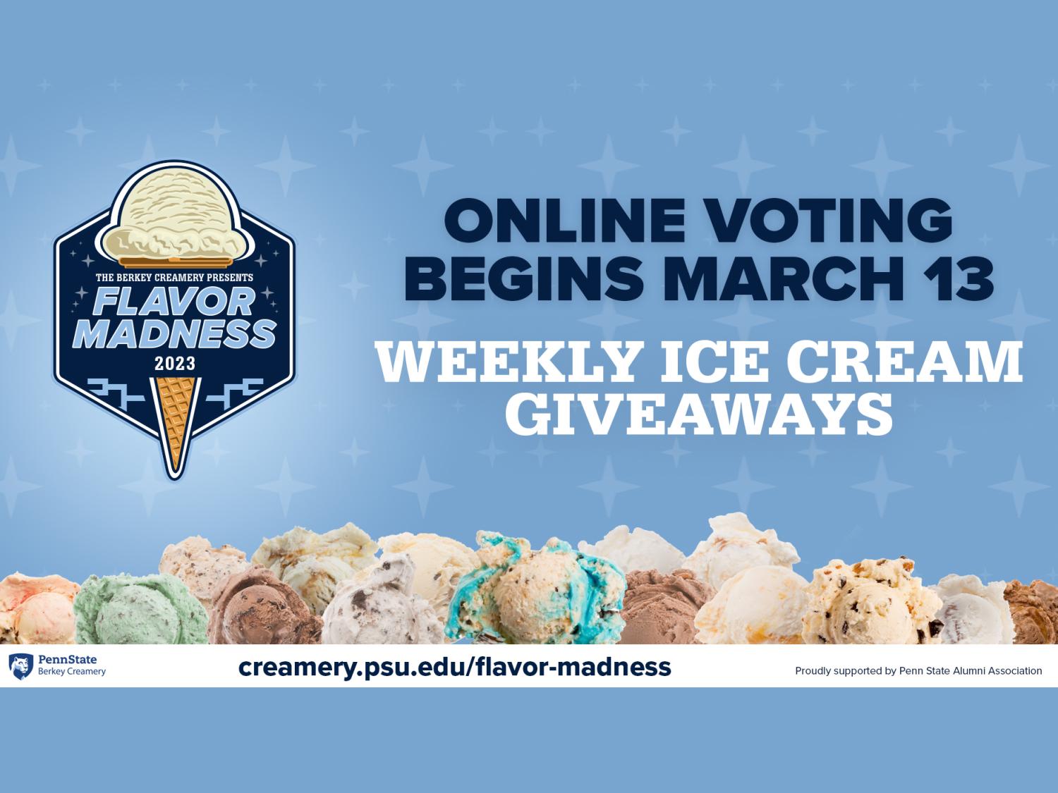 Banner advertising Flavor Madness that reads Online voting begins March 13