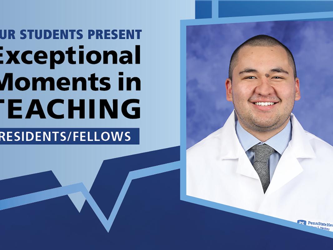 A headshot photo of Dr. Chanju Fritch next to a graphic reading "Our students present Exceptional Moments in Teaching: Residents/Fellows"