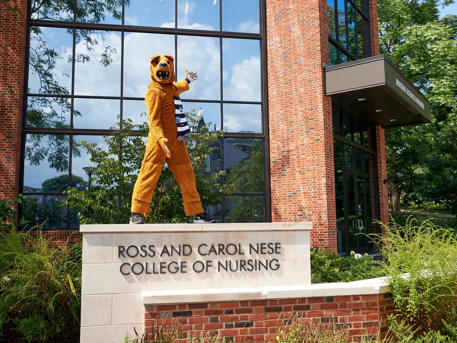Lion at college sign