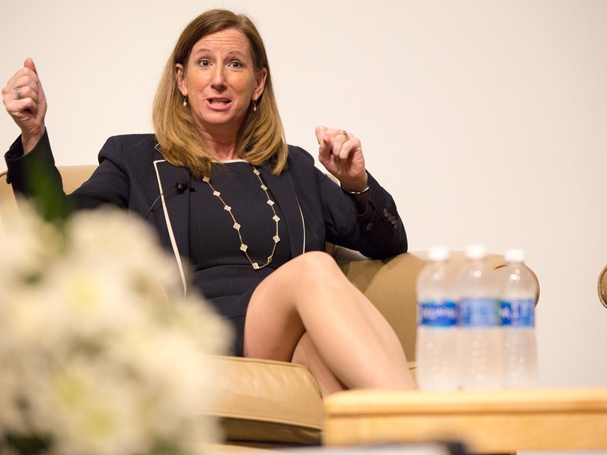 A photo of Cathy Engelbert, former CEO of Deloitte and current commissioner of the WNBA.