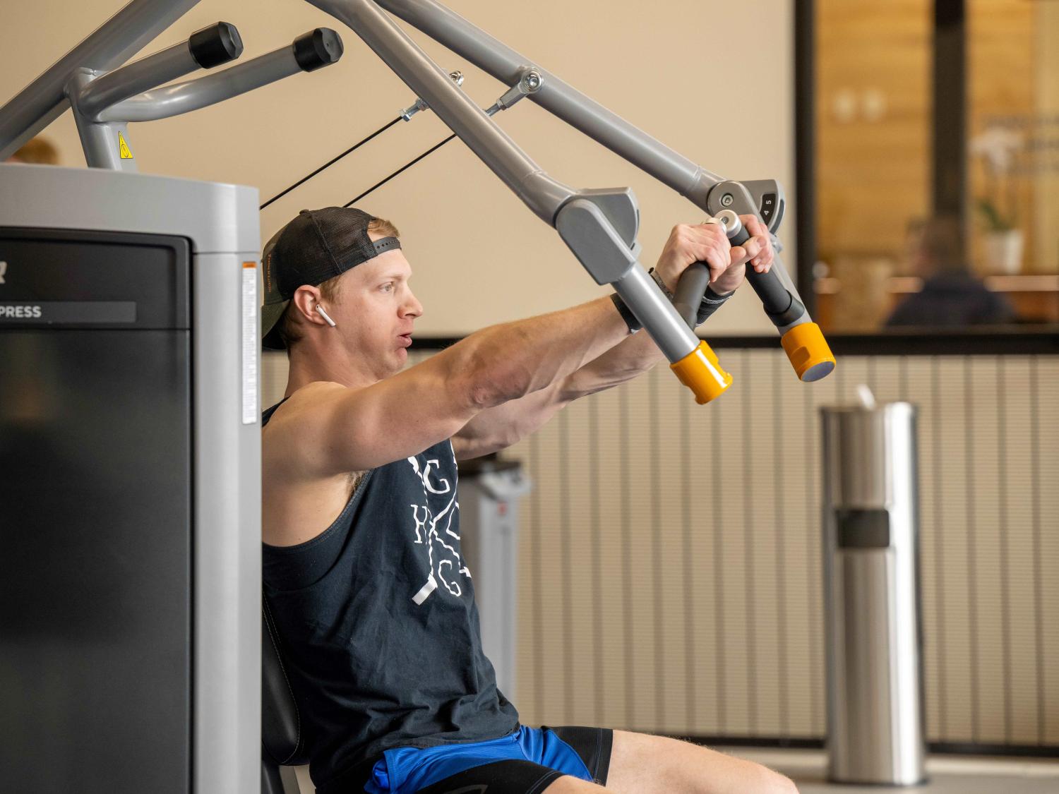 A student exercises at Penn State Behrend's new Erie Hall.