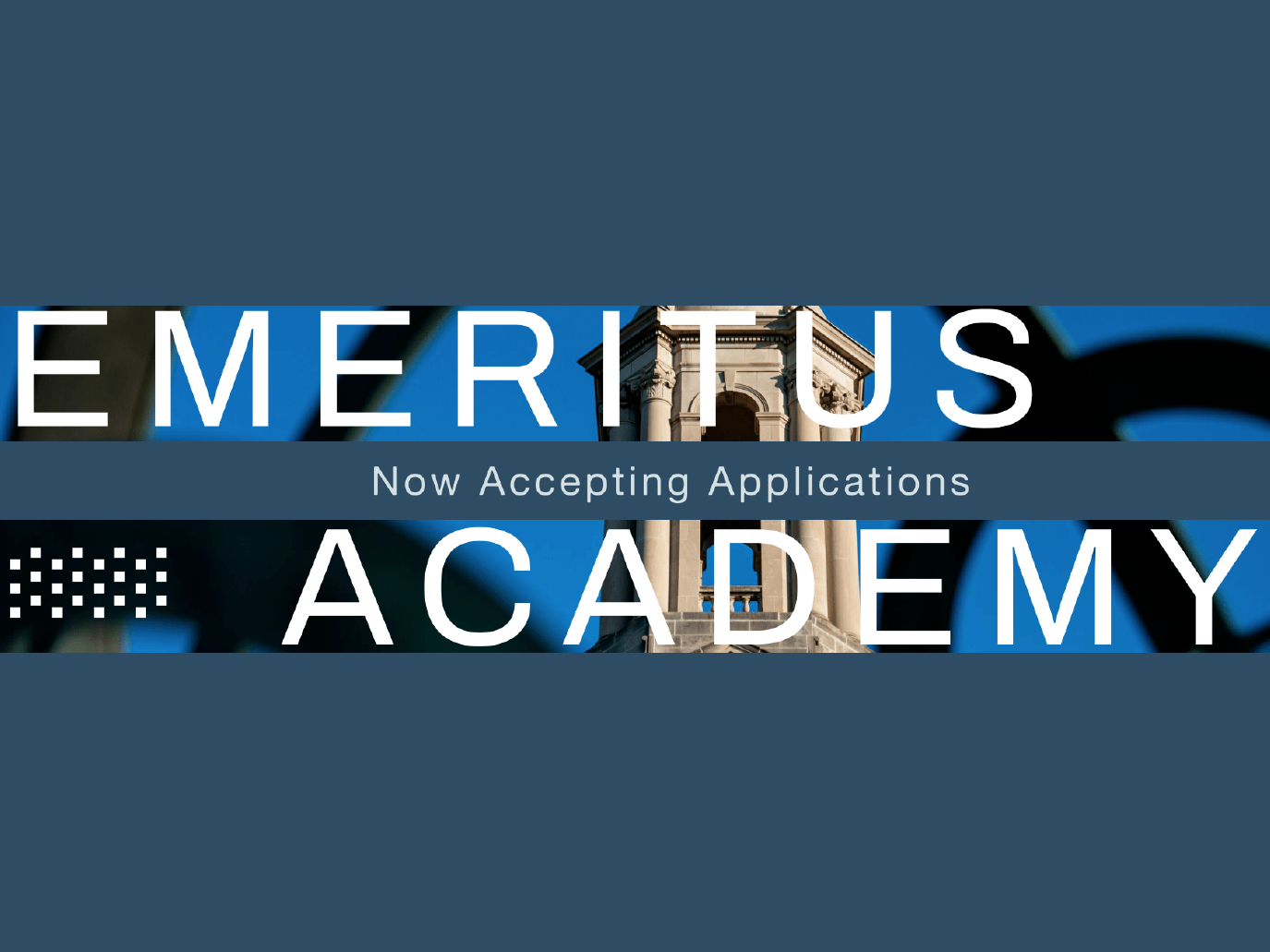 A banner reading Emeritus Academy bordered in blue