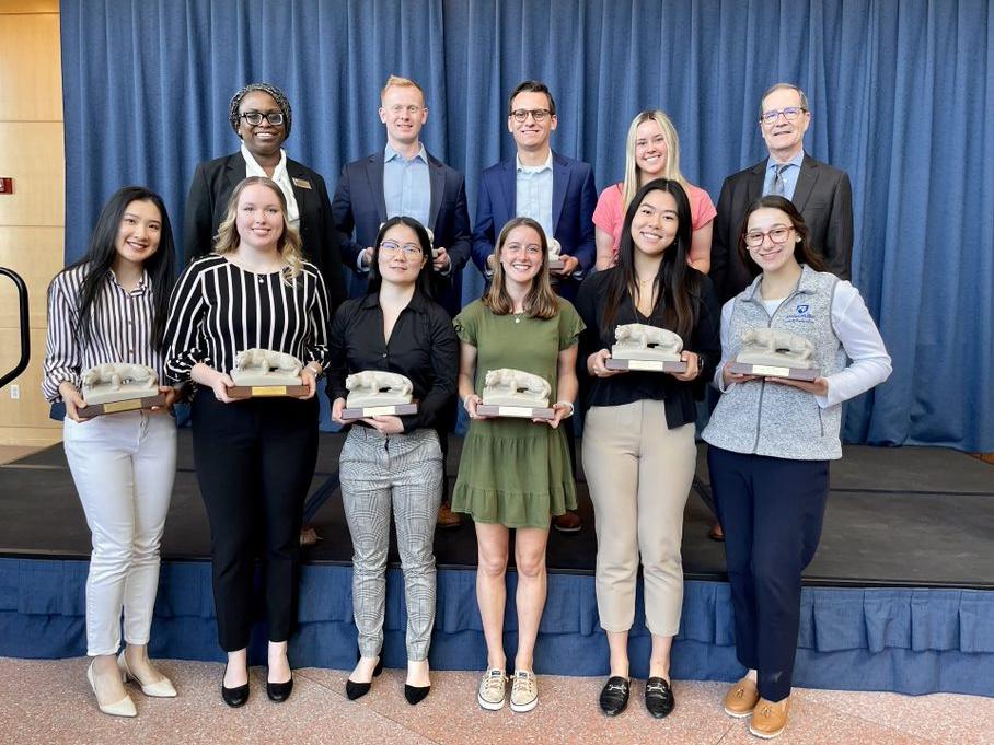 A photo of nine Smeal Senior Award winners, along with Felisa Higgins and Charles H. Whiteman