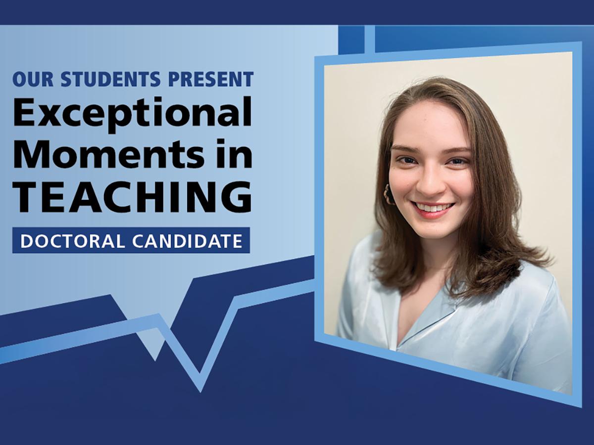 A portrait of Natasha Morales-Ghinaglia alongside the words "Our students present: Exceptional Moments in Teaching"