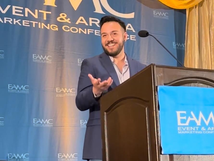 Samuel Guerrero makes acceptance speech at Event and Arena Marketing Conference in 2023