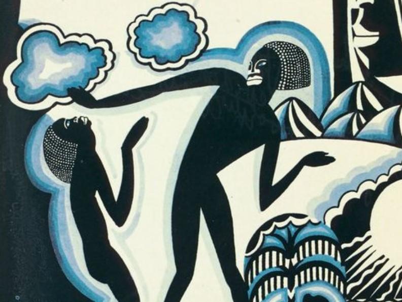 Two human forms appear beneath clouds in an illustration from "The New Negro: An Interpretation"