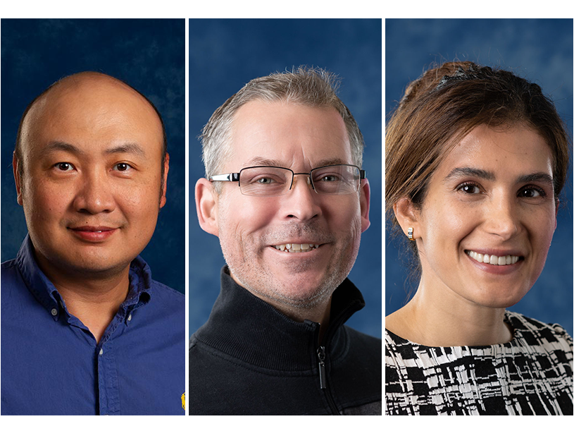A tryptich of headshots of Zugang "Leo" Liu, Daniel Mansson and Nargess Tahmasbi