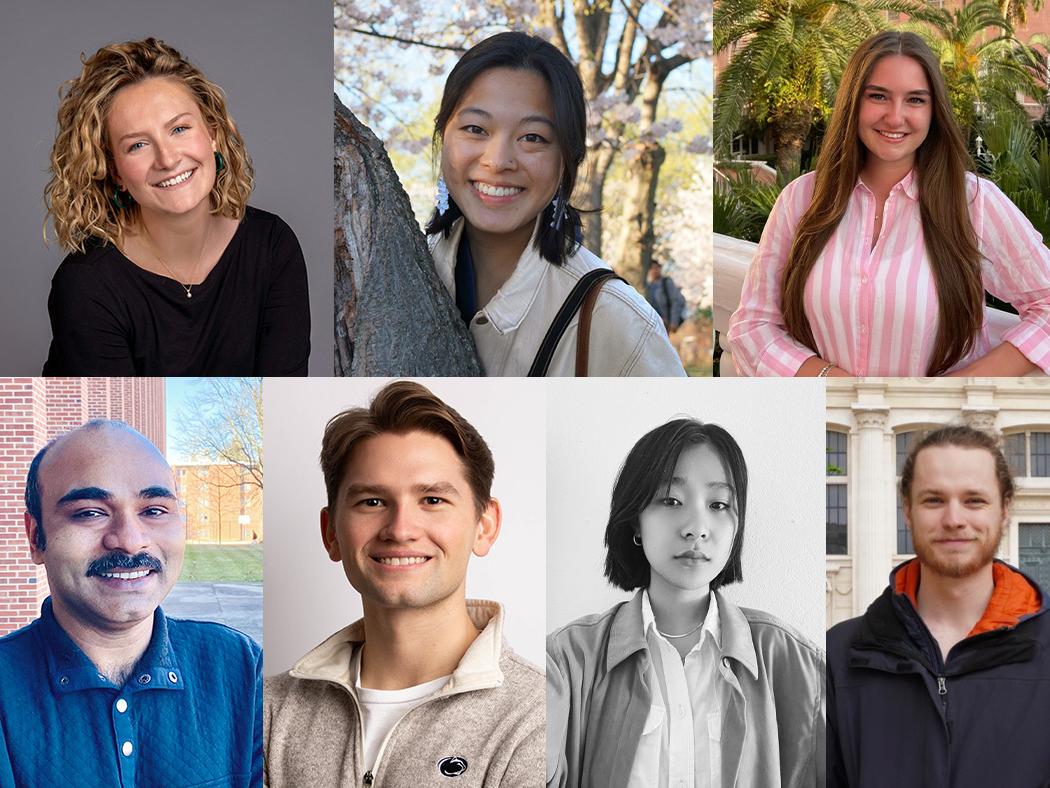 Headshots in clockwise order from top left of Olivia Krum, Anne Lai, Grace Stewart, David Wasson, Handou Chen, Christopher Coughlin, and Somdeep Nandy.