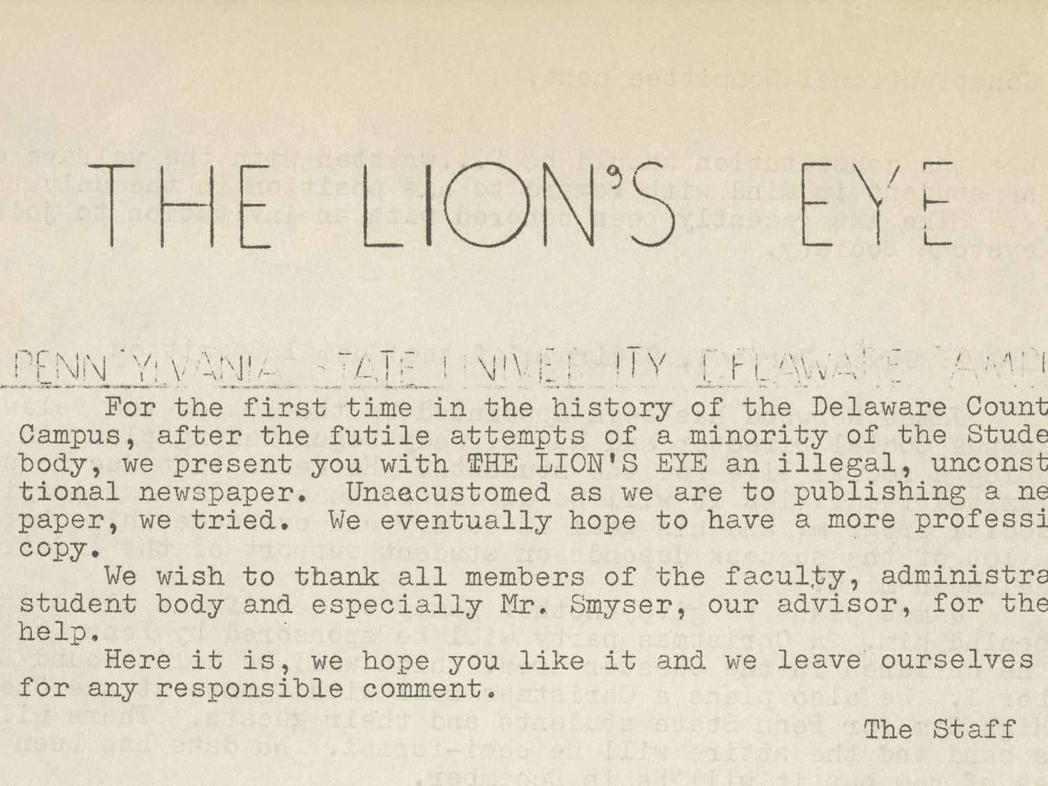 first lion's eye publication from 1967