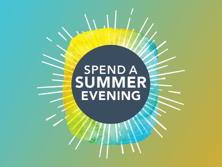 Graphic portraying the sun with the words Spend A Summer Eveving Displayed