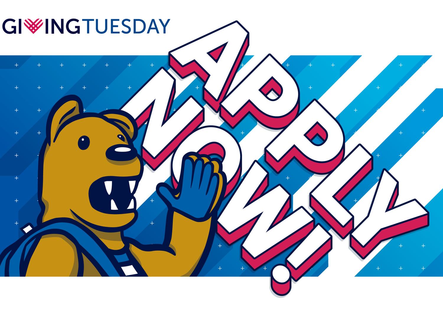 Nittany Lion waving in front of GivingTuesday logo