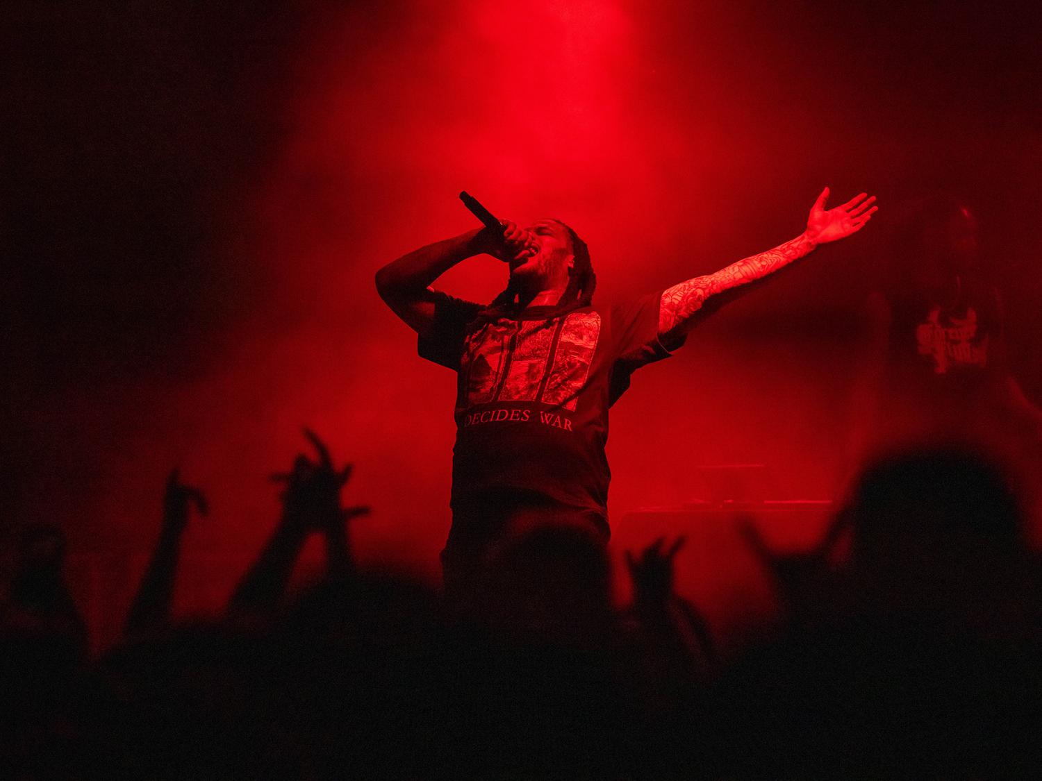 The rapper Waka Flocka Flame performs on stage at Penn State Behrend.
