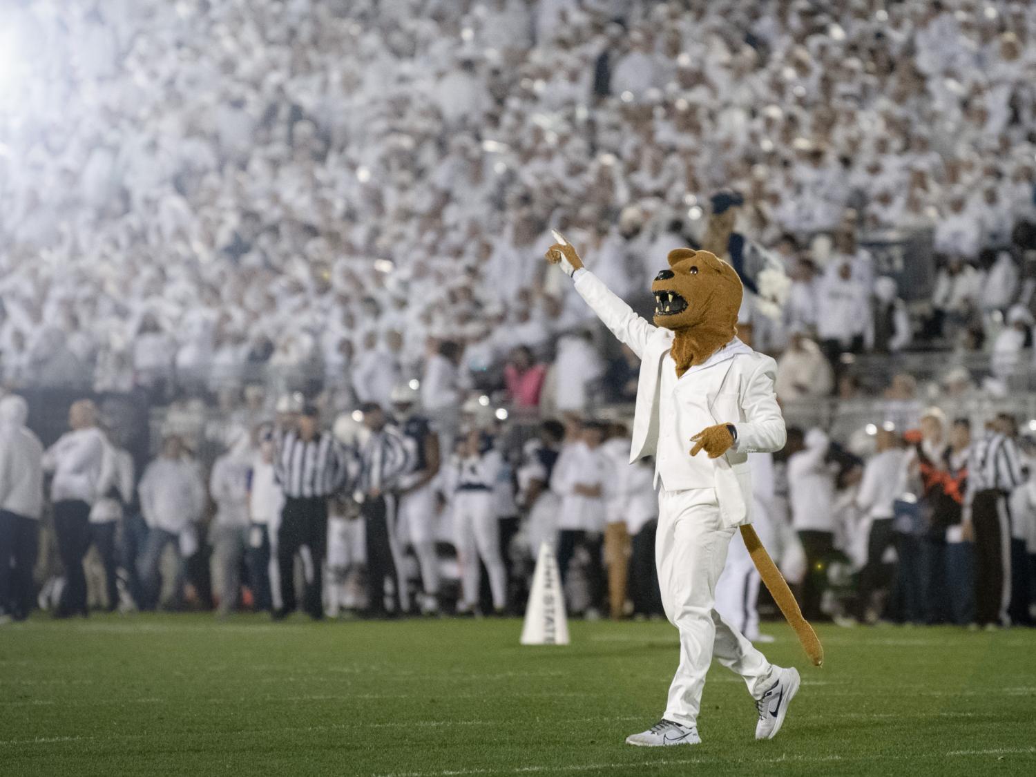 Nittany Lion in white suit