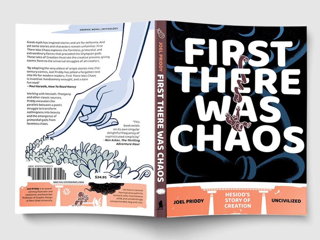 Front and back cover of the "First There Was Chaos" graphic novel.