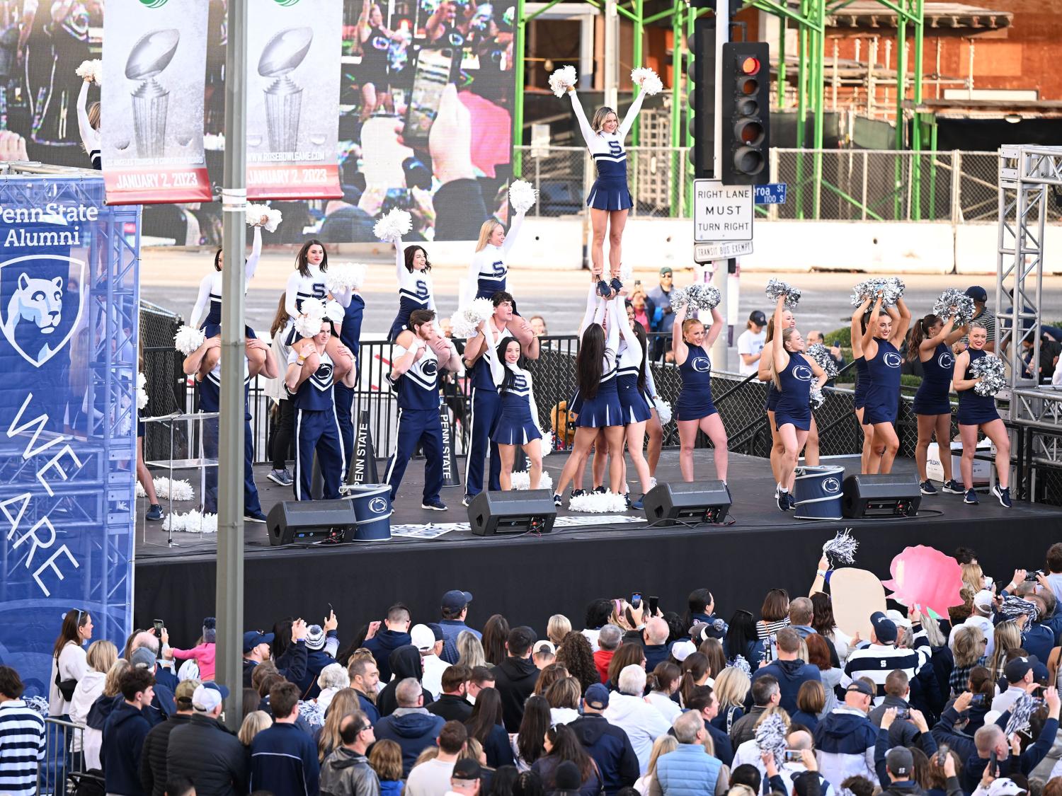 Cheerleaders on stage at rally