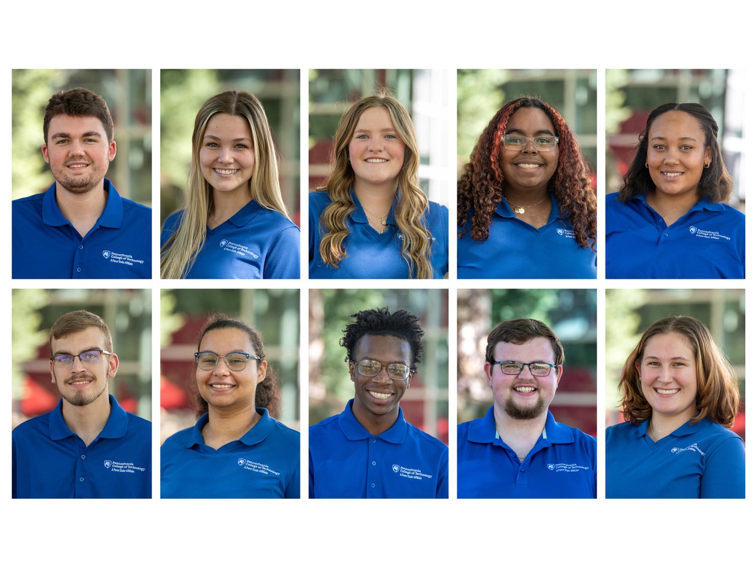 A grid showing headshot photos of 10 Penn College student ambassadors.