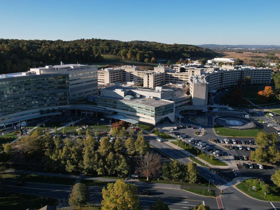 An aerial photo of Penn State Health Milton S. Hershey Medical Center