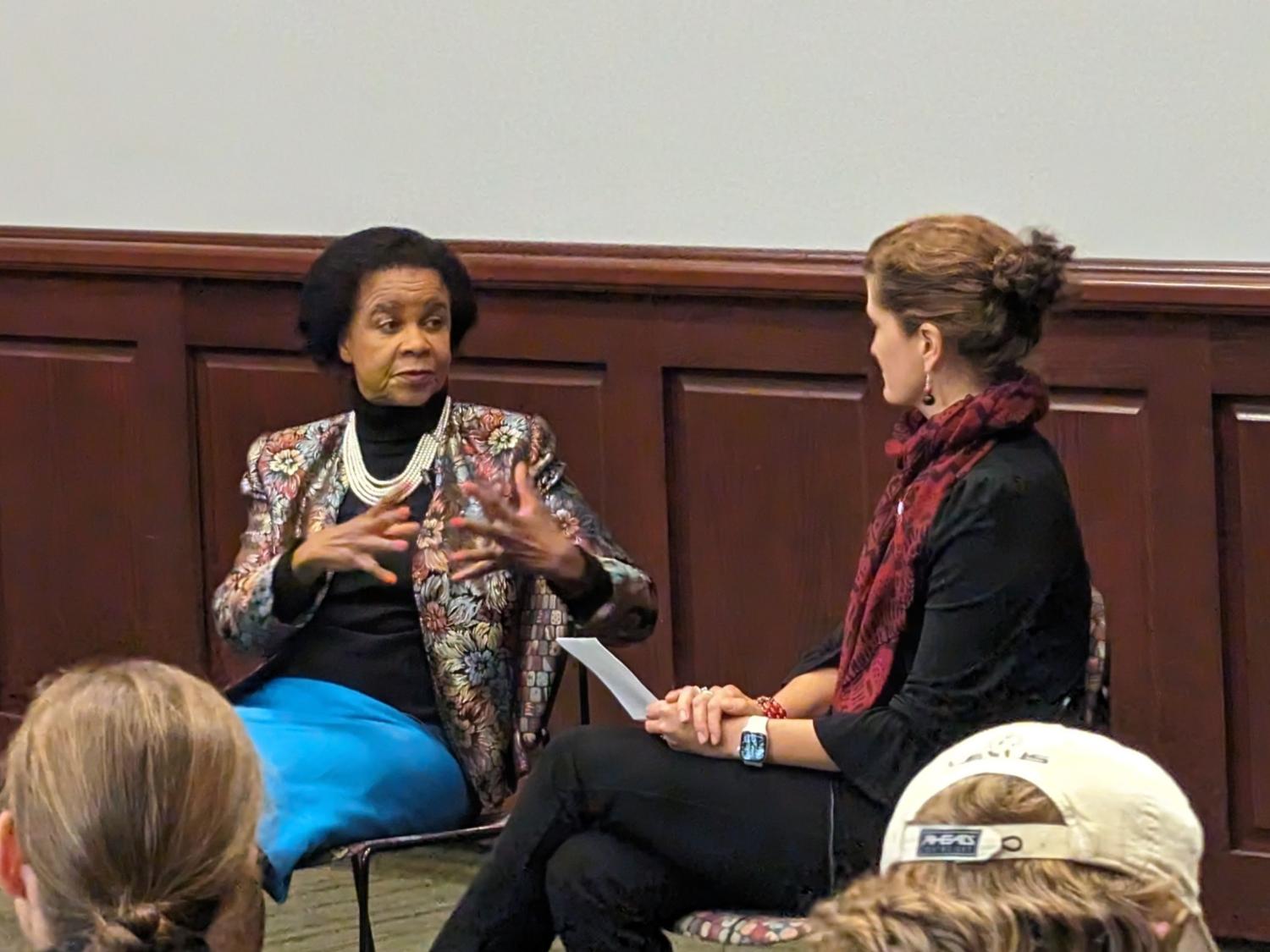 Mamphela Ramphele speaking with discussant Erica Smithwick at one of the speaking engagements hosted by Penn State Sustainability.