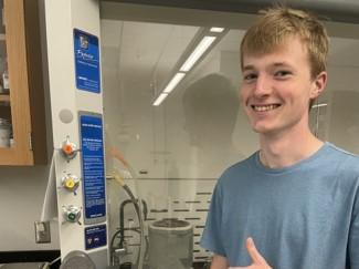 Here is a picture of Gavin Maxson (now a third year Ag Sci) next to the MASH (Motion And Sash Height) sensor he built and installed in Dr. Steve Chmely's lab last year. He has returned as a second year SLA and is serving in Dr. Liana Burghardt's lab.
