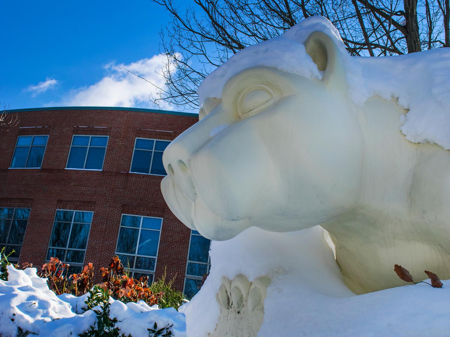 Lion Shrine at Penn State Harrisburg covered in snow
