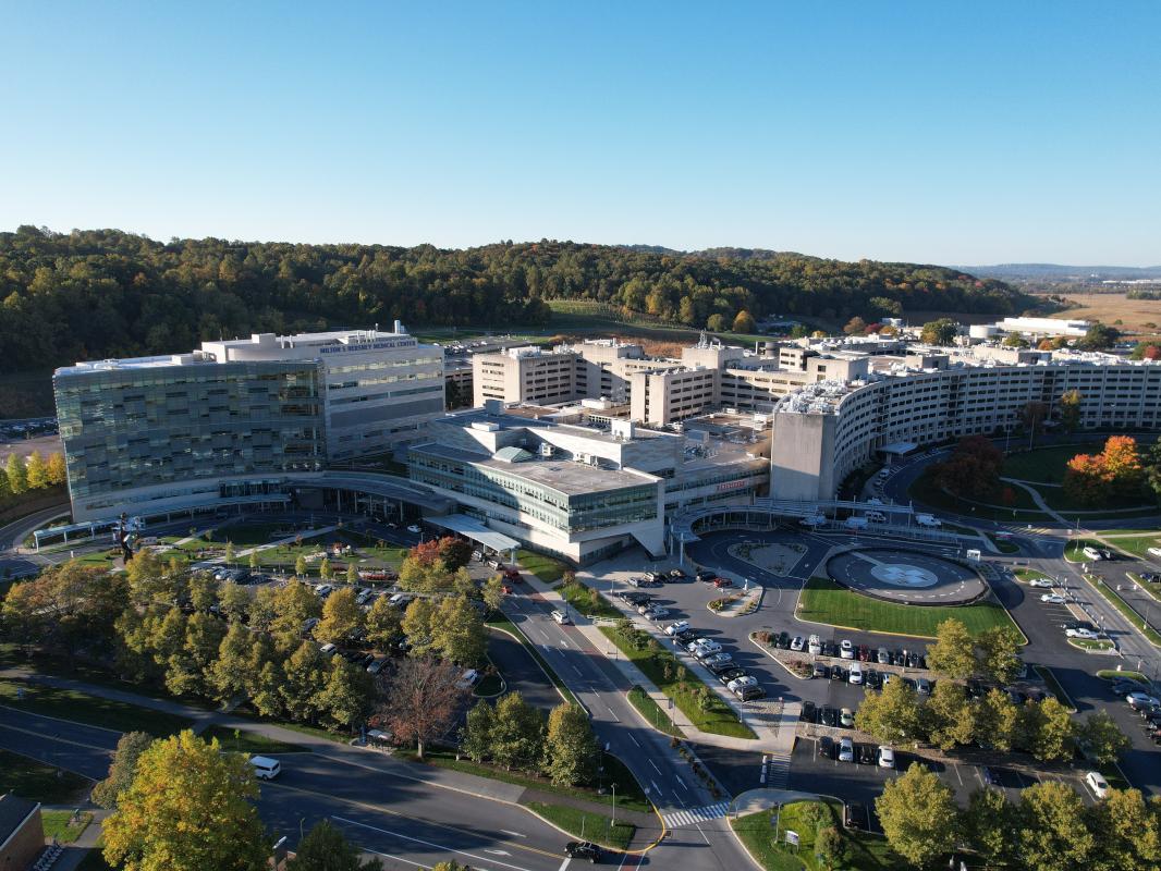 An aerial photo of the campus of Penn State Health Milton S. Hershey Medical Center 