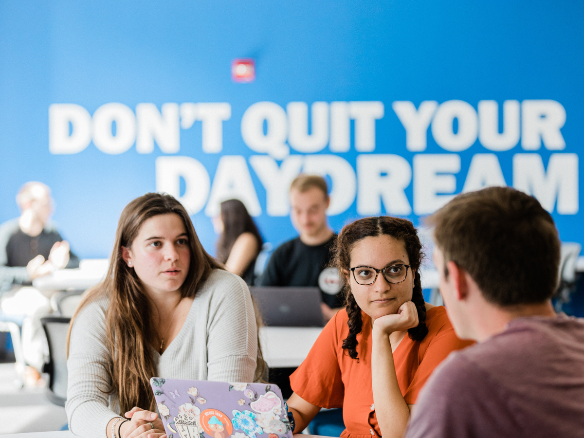 Students collaborating in Happy Valley LaunchBox powered by PNC Bank coworking space