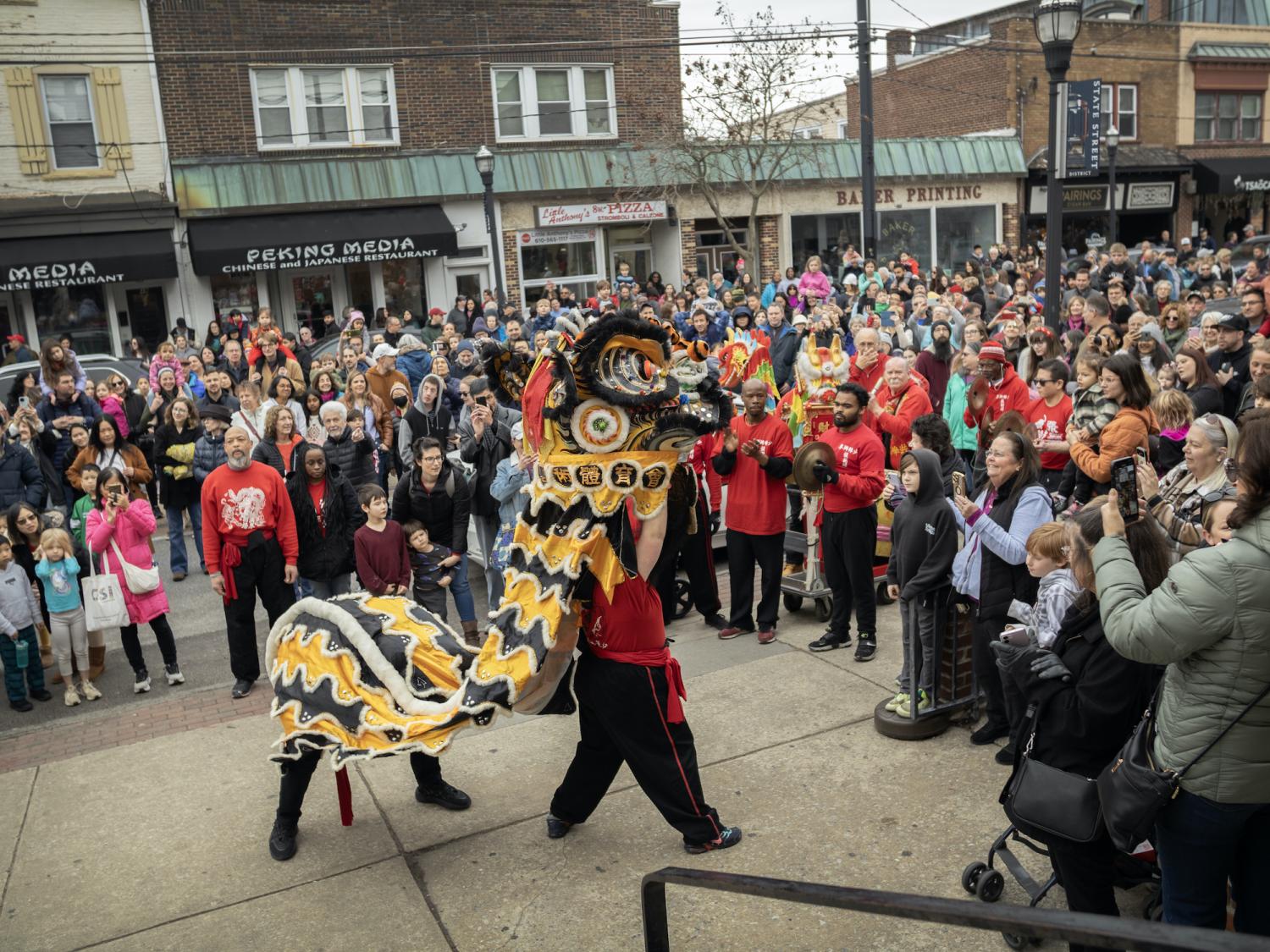 group of people watching dragon dance in Media, PA