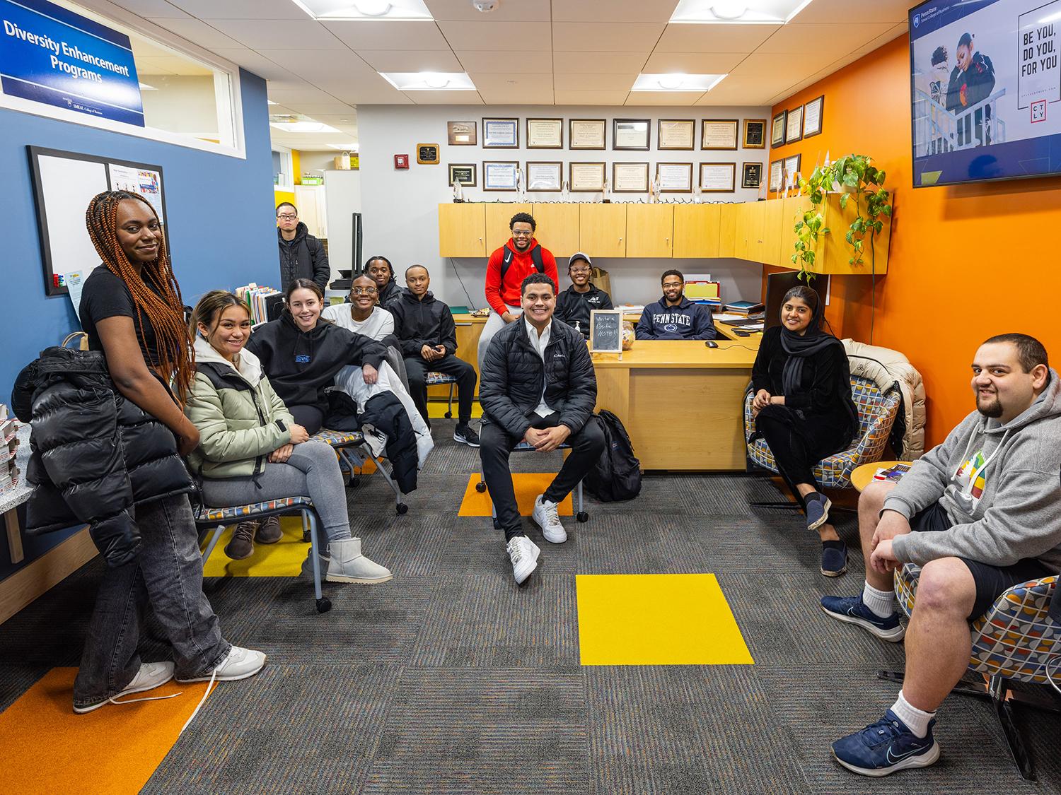 A photo of a collection of students in the new DEP office space
